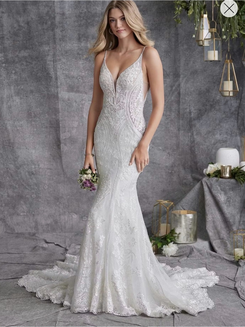 Maggie Sottero Ivory Lace Fit Wedding Dress and Veil